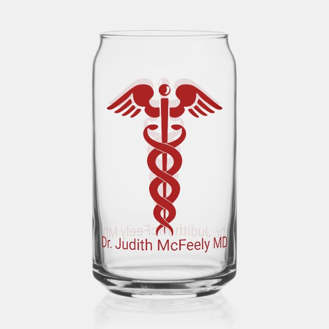 Verre Canette Infirmière ou médecin sur mesure Caduceus (Recto)