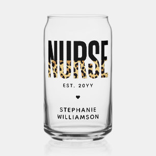 Verre Canette Infirmière personnalisée Empreinte de léopard RN G