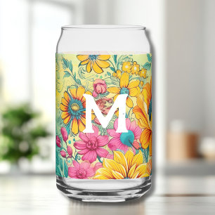 Verre Canette Initiale florale rétrospective