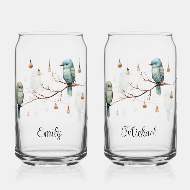 Verre Canette Inséparables rustiques de bois Mariage romantique (Recto)