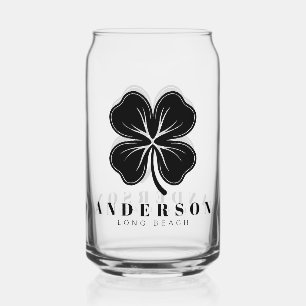 Verre Canette Irlandais Lucky Four Black Leaf Clover avec Nom Pi