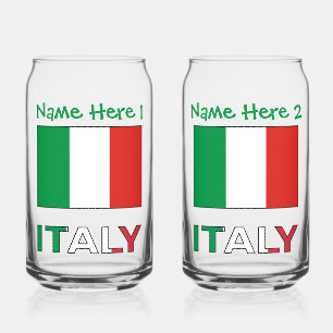 Verre Canette Italie et Drapeau Italien Personnalisation Verte
