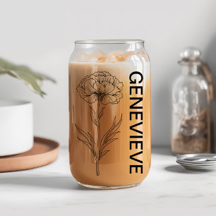 Verre Canette Janvier Carnation Fleur de naissance avec nom pers