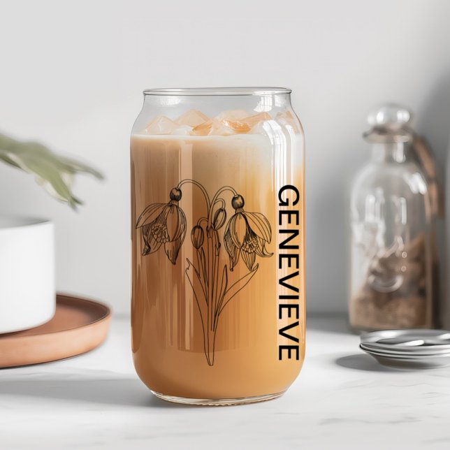 Verre Canette Janvier Fleur de naissance Snowdrop avec nom perso (Créateur téléchargé)