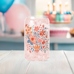 Verre Canette Jardin de corail et de sarcelle sur fond beige dou