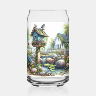 Verre Canette Jardin de maisonnette à l'aquarelle avec nichoir à