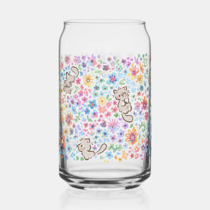 Verre Canette Jardin fantaisiste de Pebble Chat Gris et Floral L