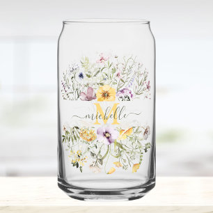 Verre Canette Jardin Floral Élégant de Fleurs Sauvages Colorées 