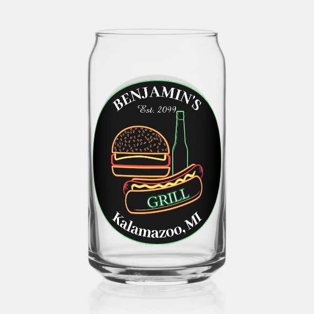 Verre Canette Jardin Grill avec hamburgers Boire Bière (Recto)