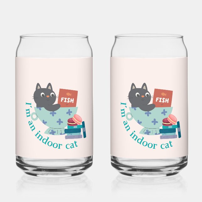 Verre Canette Je suis un chat intérieur drôle (Recto)