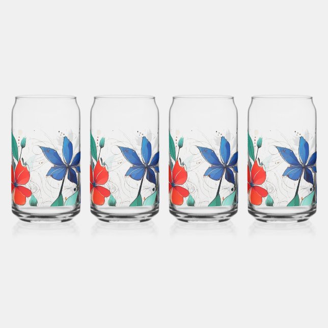 Verre Canette Jeu de fleurs de 4, 16oz, 470ml (Gauche)