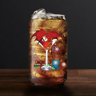 Verre Canette Joie de Noël Fête Rouge Cocktail Dragon de Fête