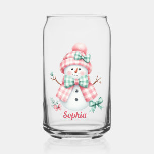 Verre Canette Joli bonhomme de neige rose personnalisé 