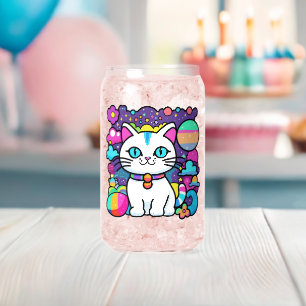 Verre Canette Joli Chat Cosmique Blanc