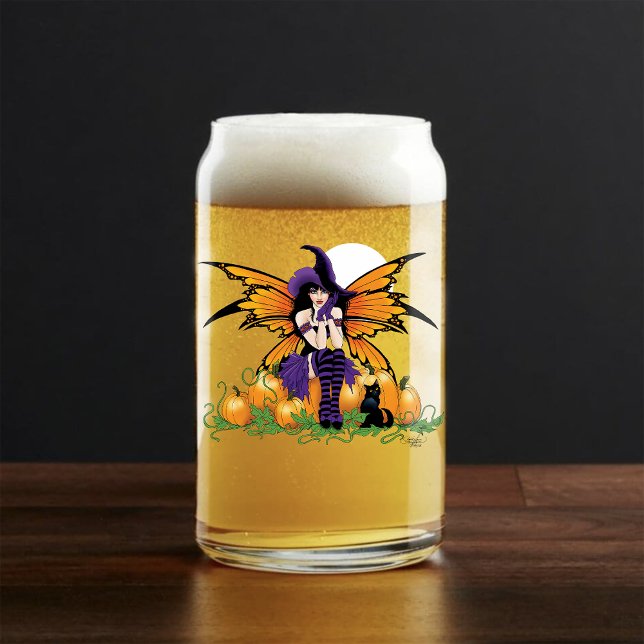 Verre Canette Joli citrouille de fée d'Halloween avec chat noir (Créateur téléchargé)