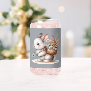 Verre Canette Joli lapin aux fleurs Aquarelle Art