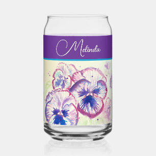 Verre Canette Joli tablier aquarelle violet pensée pastel floral