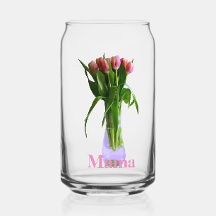 Verre Canette Jolie Fête des Mères Tulipes roses Photo Mama