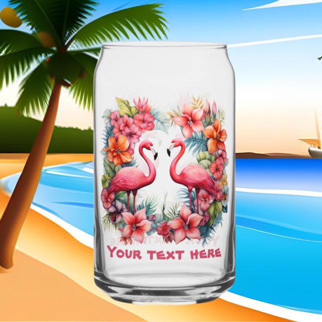 Verre Canette Jolie plage rose flamingo ajouter du texte (Créateur téléchargé)