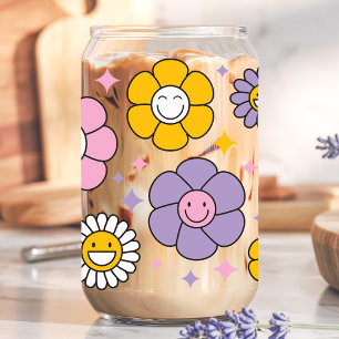 Verre Canette Jolies fleurs de marguerite rétro heureuses