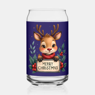 Verre Canette Jolis rennes de Noël avec houx et panneau