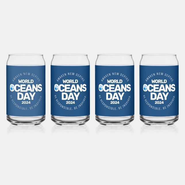 Verre Canette Journée mondiale des océans Bleu Stylisé Vagues de (Recto)