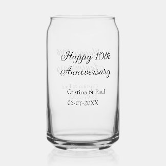Verre Canette Joyeux 10e anniversaire simple nom de mariage mini