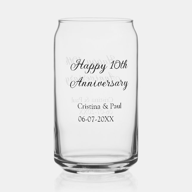 Verre Canette Joyeux 10e anniversaire simple nom de mariage mini (Recto)