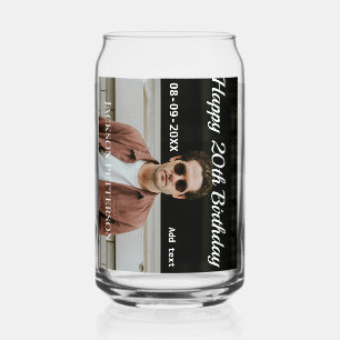 Verre Canette Joyeux 20e anniversaire simple photo ajouter nom d