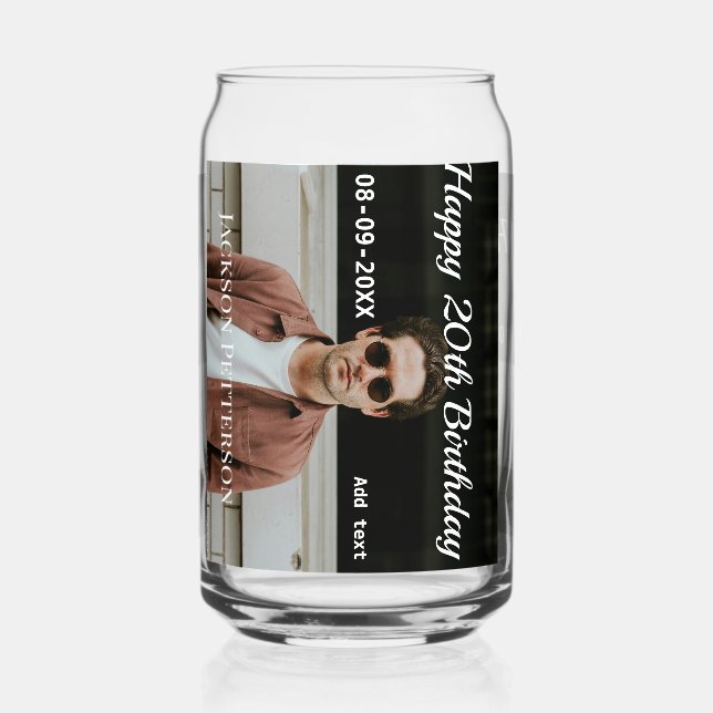 Verre Canette Joyeux 20e anniversaire simple photo ajouter nom d (Recto)