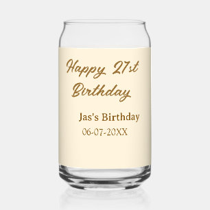 Verre Canette Joyeux 21e anniversaire marron pastel jaune nom da
