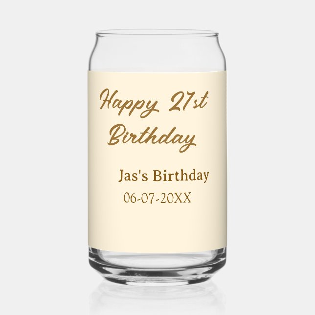 Verre Canette Joyeux 21e anniversaire marron pastel jaune nom da (Recto)