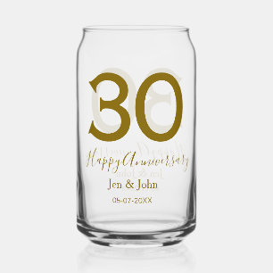 Verre Canette Joyeux 30e anniversaire nom date golden bold lette