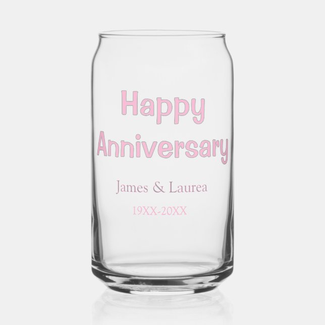 Verre Canette Joyeux anniversaire de mariage nom date année rose (Verso)