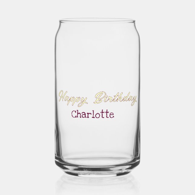 Verre Canette joyeux anniversaire jaune marron pastel moderne te (Verso)