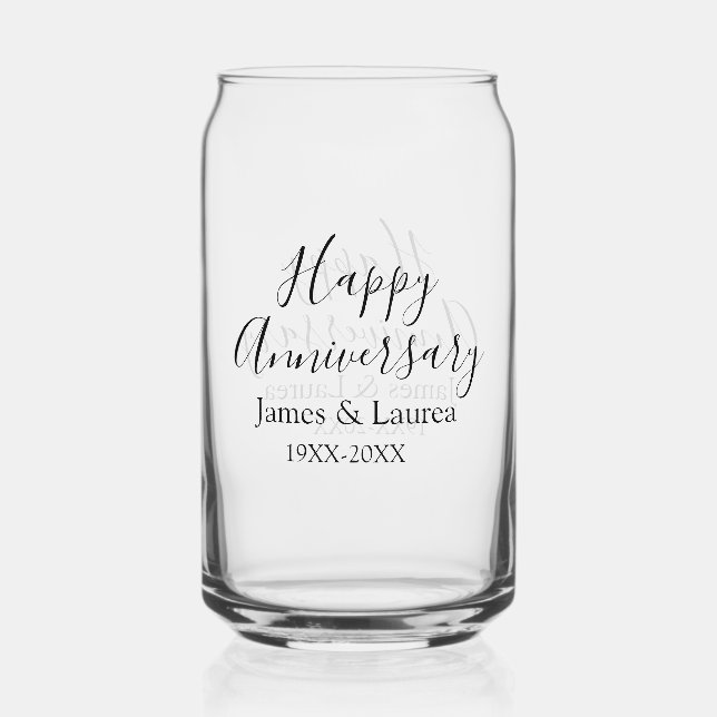 Verre Canette Joyeux anniversaire mariage nom date année simple  (Recto)