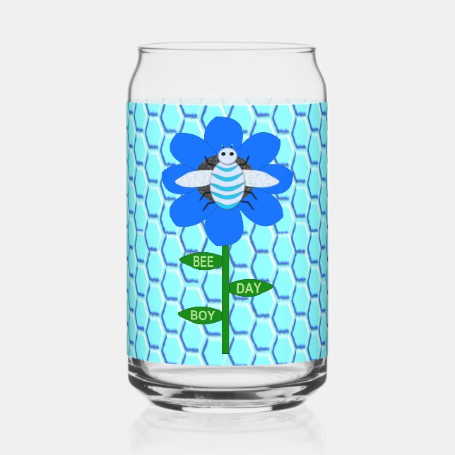 Verre Canette Joyeux Bee Day Boy Blue Birthday Bumblebee (Recto)