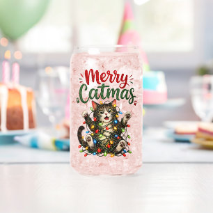 Verre Canette Joyeux Catmas Drôle Chat Arbre de Noël Lumières Xm