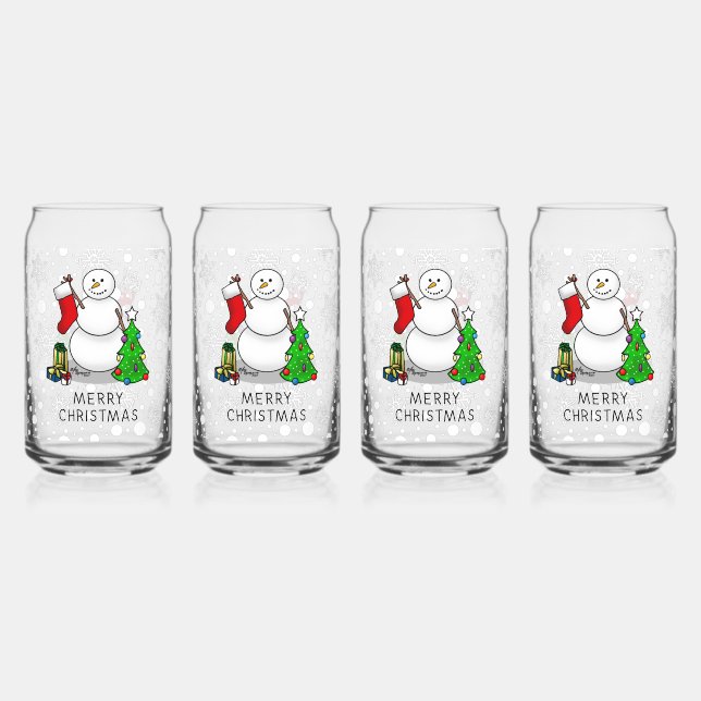 Verre Canette Joyeux Noël 2 Arbre Stocker Snowman (Recto)