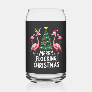 Verre Canette Joyeux Noël à troupeau de flamants roses sur l'arb