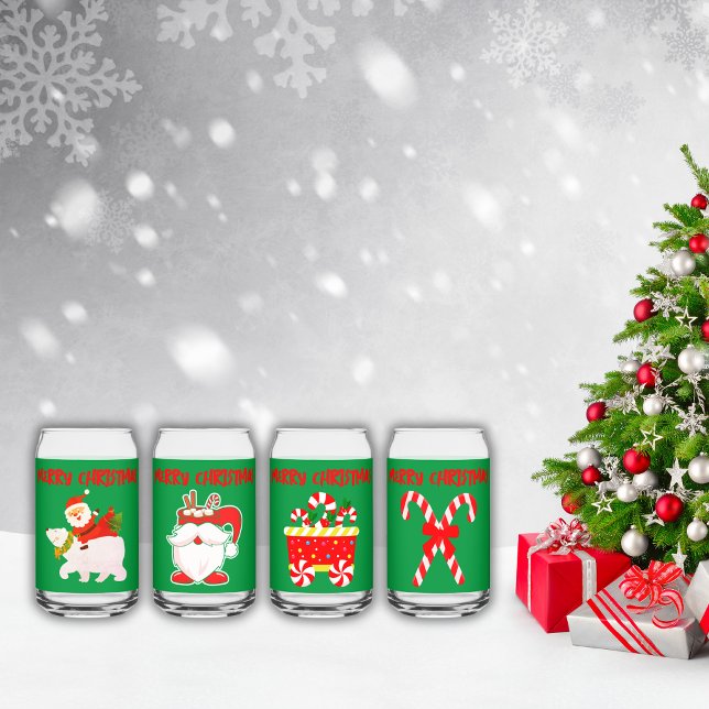 Verre Canette Joyeux Noël moderne sur vert | (Créateur téléchargé)