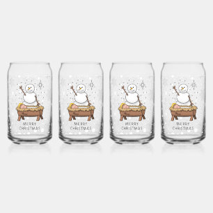 Verre Canette Joyeux Noël Nativité bébé Jésus Snowman