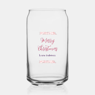 Verre Canette joyeux noël rouge rose paillettes lignes nom rétro