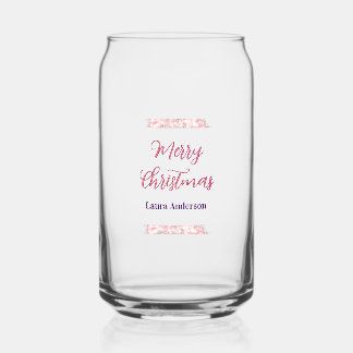 Verre Canette joyeux noël rouge rose paillettes lignes nom rétro