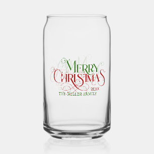 Verre Canette Joyeux Noël rouge vert élégant rétro typographie