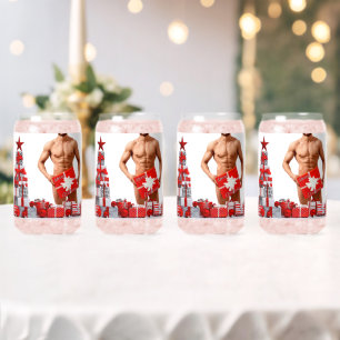 Verre Canette Joyeux Noël SlipperyJoe rouge blanc argent cadeau