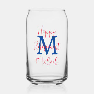 Verre Canette Joyeux Parti de retraite Blue Monogramme Nom rouge