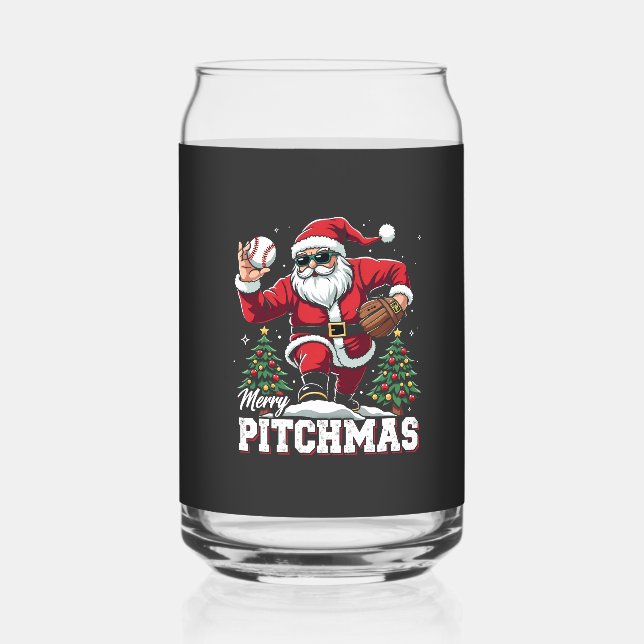 Verre Canette Joyeux Pitchmas Noël Amateur de baseball Père Noël (Recto)