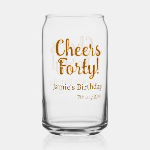 Verre Canette Joyeux quarantième orange marron calligraphie anni