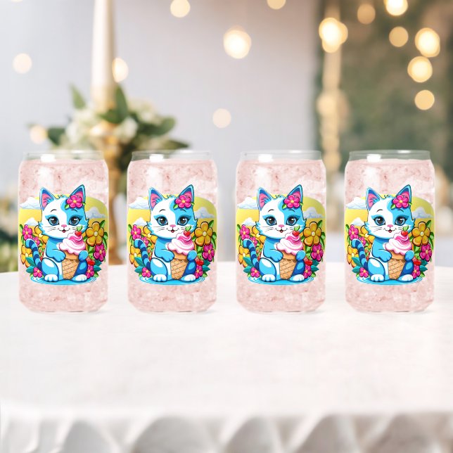 Verre Canette Kitty Chat avec crème glacée Summer Kawaii Caractè (Insitu (Mariage))